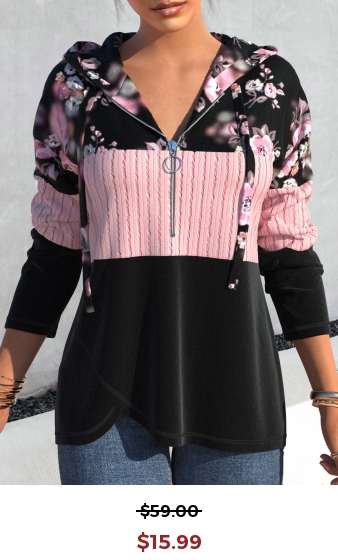 Pink Twisted Floral Print Long Sleeve Hoodie