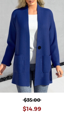 Dark Blue Pocket Long Sleeve Coat