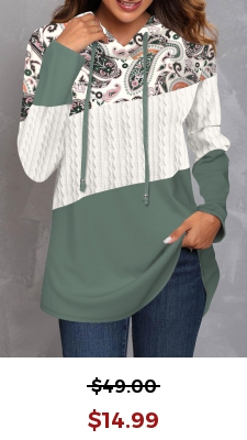 Sage Green Twisted Paisley Print Long Sleeve Hoodie