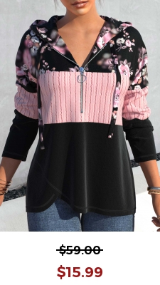 Pink Twisted Floral Print Long Sleeve Hoodie