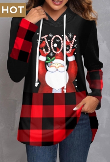 Red Christmas Santa Claus Print Long Sleeve Hoodie