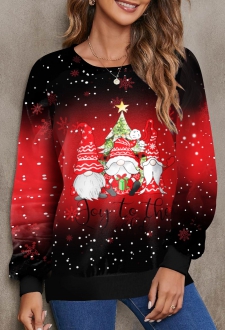 Christmas Santa Claus Print Red Long Sleeve Sweatshirt