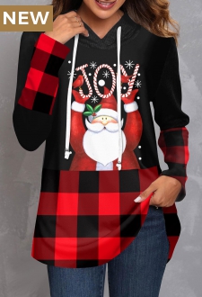 Red Christmas Santa Claus Print Long Sleeve Hoodie