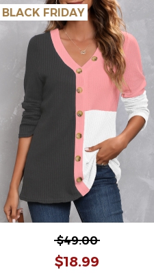 Dark Grey Decorative Button Long Sleeve T Shirt