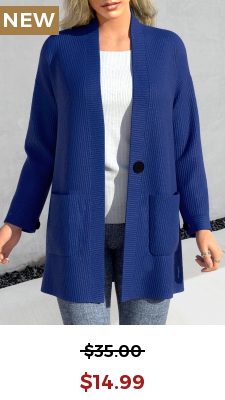 Dark Blue Pocket Long Sleeve Coat