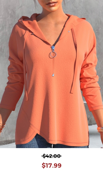 Coral Red Quarter Zip Long Sleeve Hoodie