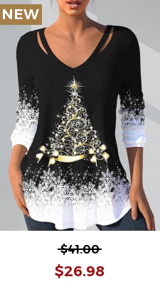 Black Cut Out Christmas Tree Print T Shirt