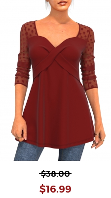 Valentines Polka Dot Mesh Stitching Wine Red T Shirt