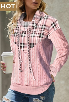 Pink Tartan Print Long Sleeve Cowl Neck Sweatshirt