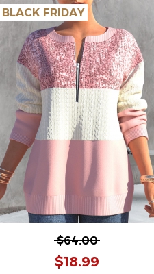 Light Pink Contrast Color Long Sleeve Sweatshirt