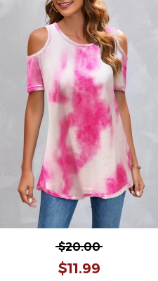 Pink Cold Shoulder Tie Dye Print T Shirt