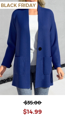 Dark Blue Pocket Long Sleeve Coat