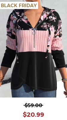 Pink Twisted Floral Print Long Sleeve Hoodie