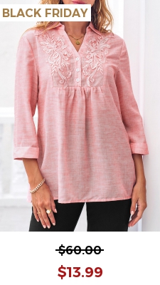 Lace Stitching 3/4 Sleeve Pink Blouse