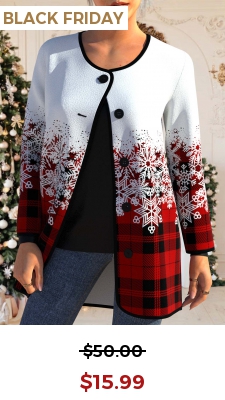 Red Button Snowflake Print Long Sleeve Coat