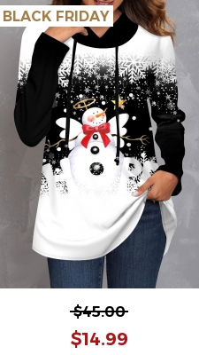 Black Christmas Snowman Print Long Sleeve Hoodie