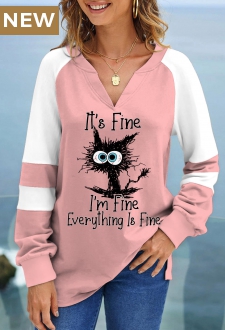Light Pink Patchwork Letter Print Long Sleeve Sweatshirt