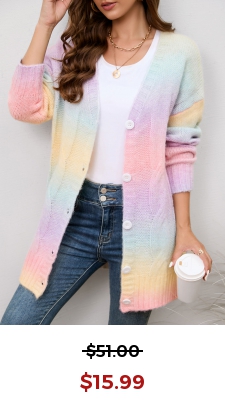 Multi Color Button Ombre Long Sleeve Cardigan