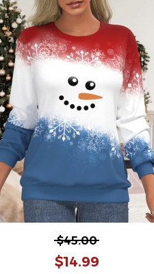 Christmas Red Snowman Print Long Sleeve Sweatshirt
