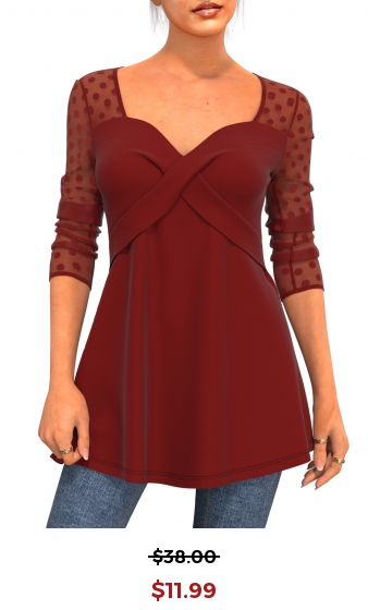 Valentines Polka Dot Mesh Stitching Wine Red T Shirt
