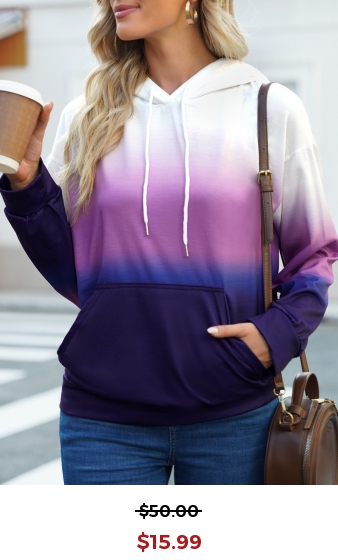 Purple Pocket Ombre Long Sleeve Hoodie