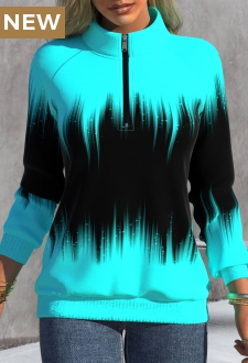 Cyan Zipper Ombre Long Sleeve High Neck Sweatshirt