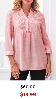 Lace Stitching 3/4 Sleeve Pink Blouse