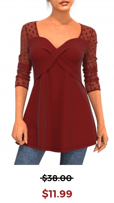 Valentines Polka Dot Mesh Stitching Wine Red T Shirt