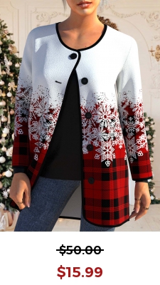 Red Button Snowflake Print Long Sleeve Coat