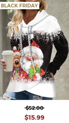 Black Lace Christmas Print Long Sleeve Hoodie