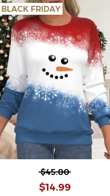 Christmas Red Snowman Print Long Sleeve Sweatshirt