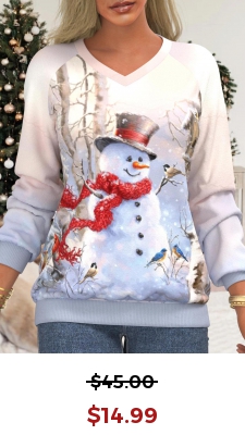 Multi Color Christmas Snowman Print Long Sleeve Sweatshirt