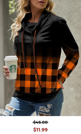 Plaid Long Sleeve Cowl Neck Sweatshirt