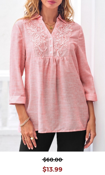 Lace Stitching 3/4 Sleeve Pink Blouse
