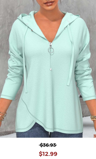 Drawstring Mint Green Quarter Zip Hoodie