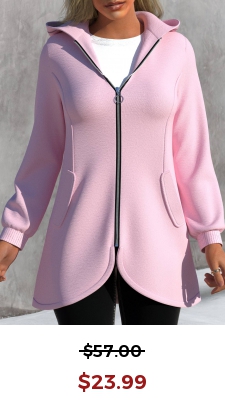 Pink Zipper Long Sleeve Asymmetric Hem Jacket