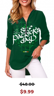 Letter Print Dark Green Patricks Day Blouse