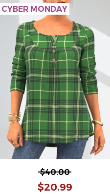 Plaid Green Patricks Day Button Detail T Shirt