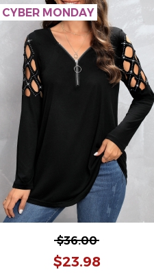 Black Zipper Long Sleeve V Neck T Shirt