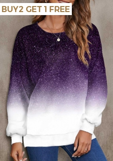 Purple Ombre Long Sleeve Round Neck Sweatshirt