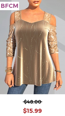 Christmas Design Gold Cold Shoulder Sequin T Shirt