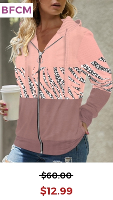 Pink Zipper Leopard Long Sleeve Hoodie