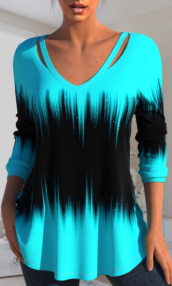 Cyan Cut Out Ombre Long Sleeve T Shirt