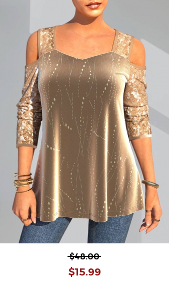 Christmas Design Gold Cold Shoulder Sequin T Shirt