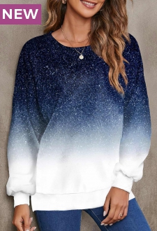 Navy Ombre Long Sleeve Round Neck Sweatshirt