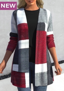 Dark Grey Marl Geometric Print Long Sleeve Coat