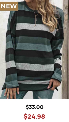 Blackish Green Striped Long Sleeve T Shirt