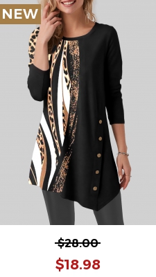 Black Leopard Long Sleeve Round Neck T Shirt