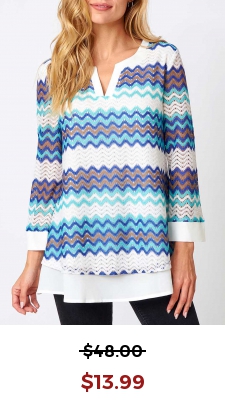 Chevron Print Split Neck Layered Hem Blouse