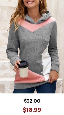 Grey Decorative Button Contrast Long Sleeve Hoodie